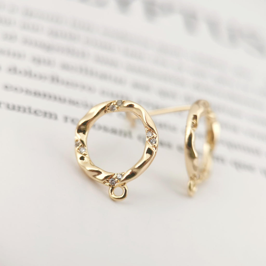 4PCS Circle Ear Post with Loops, S925 Silver Ear Pin Nickel Free, Micro CZ Pave, 15mm, 18K Gold Plated Circle Stud Earring Finding ZX025