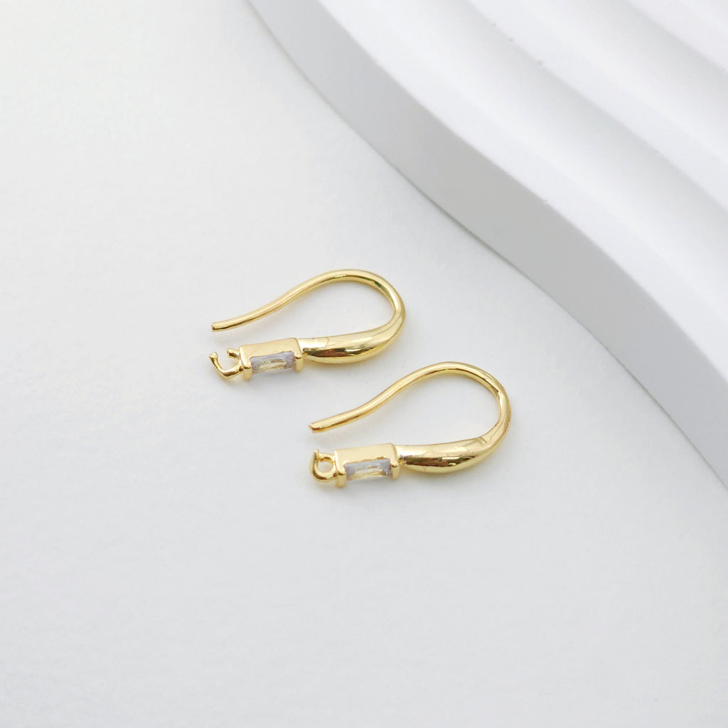 Small Zircon Ear Wire Hook, Gold Plated Earring Hook, Hypoallergenic Hooks Earring , Handmade Earring Findings  Supplies D0091