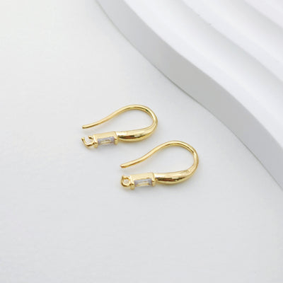 Small Zircon Ear Wire Hook, Gold Plated Earring Hook, Hypoallergenic Hooks Earring , Handmade Earring Findings  Supplies D0091