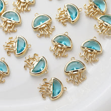 Load image into Gallery viewer, Blue Crystal Jellies Charms, Marine Blue, 14K Gold Plated Pendant, Bracelet Necklace Making Pendants, Jewelry Findings GZ408
