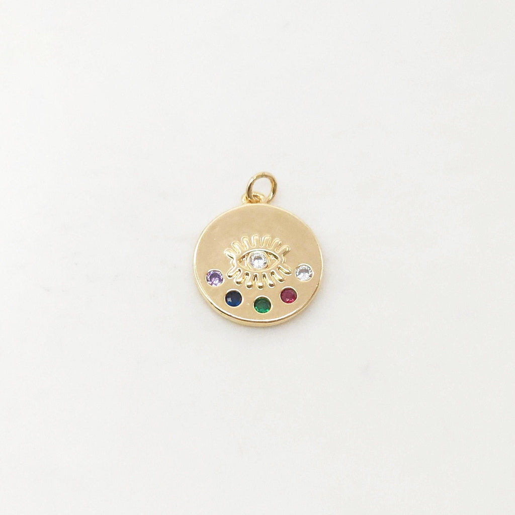 سحر عين الشر، قلادة عملة معدنية، قلادة عين مرصعة بالزركونيوم مطلية بالذهب عيار 18 قيراطًا، سحر صنع القلائد، نتائج المجوهرات S20408