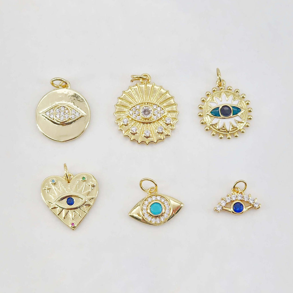Evil Eye Charm Collection, Coin Pendant, 18K Gold Plated CZ Pave Eye Pendant, Necklace Making Charm, Jewelry Findings S20654