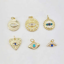 Load image into Gallery viewer, Evil Eye Charm Collection, Coin Pendant, 18K Gold Plated CZ Pave Eye Pendant, Necklace Making Charm, Jewelry Findings S20654