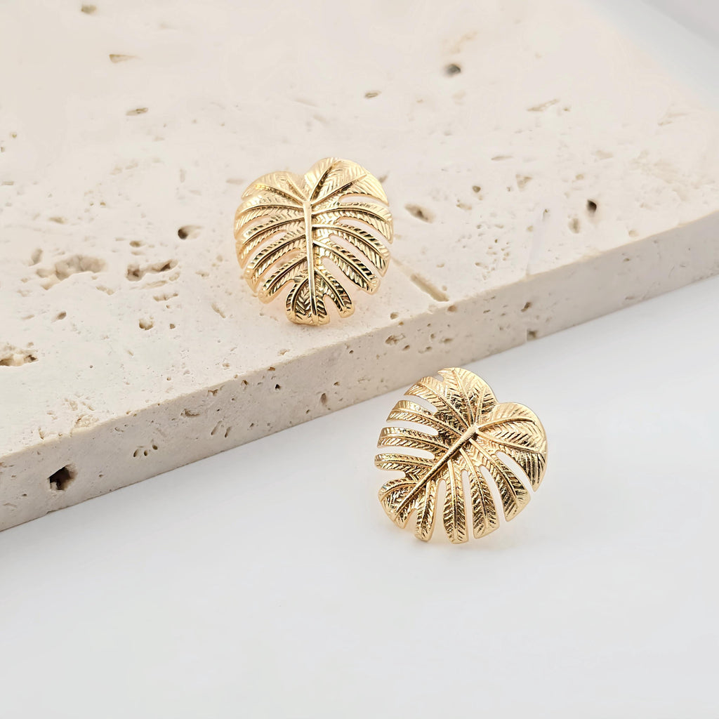 Gold Leaf  Earring Post With Loop, Nickel Free Earrings, Ear Stud Loop, Hypoallergenic Earring Findings ZX308