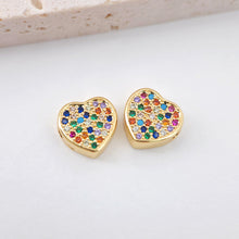 Load image into Gallery viewer, Heart Spacer Beads, 18K Gold Plated, Rainbow Pave Cubic Beads,  9.6mm, Heart Pendant, Jewelry Making Supplies S20611