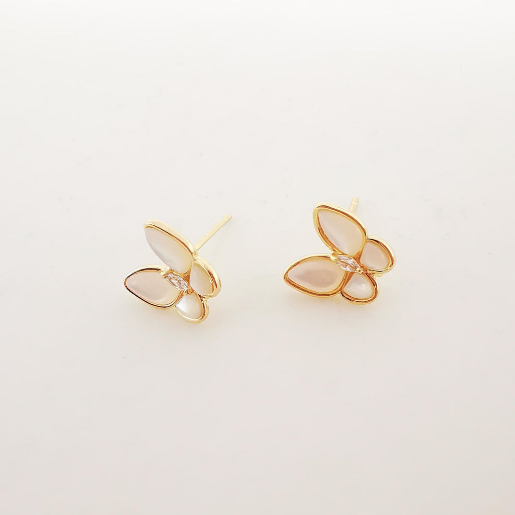 Pendiente de mariposa de nácar con aros, sin níquel, en plata S925, 10 mm, chapado en oro de 18 quilates, accesorio para pendientes ZX058