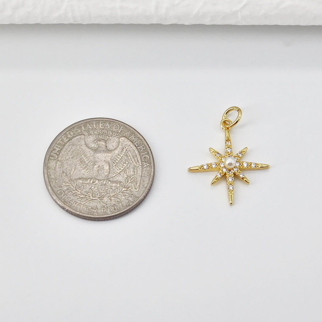 North Star Charms,  Crystal Cubic Pave Star Pendant, 18K Gold Plated, Necklace Making Star Charms, Jewelry Findings S20712