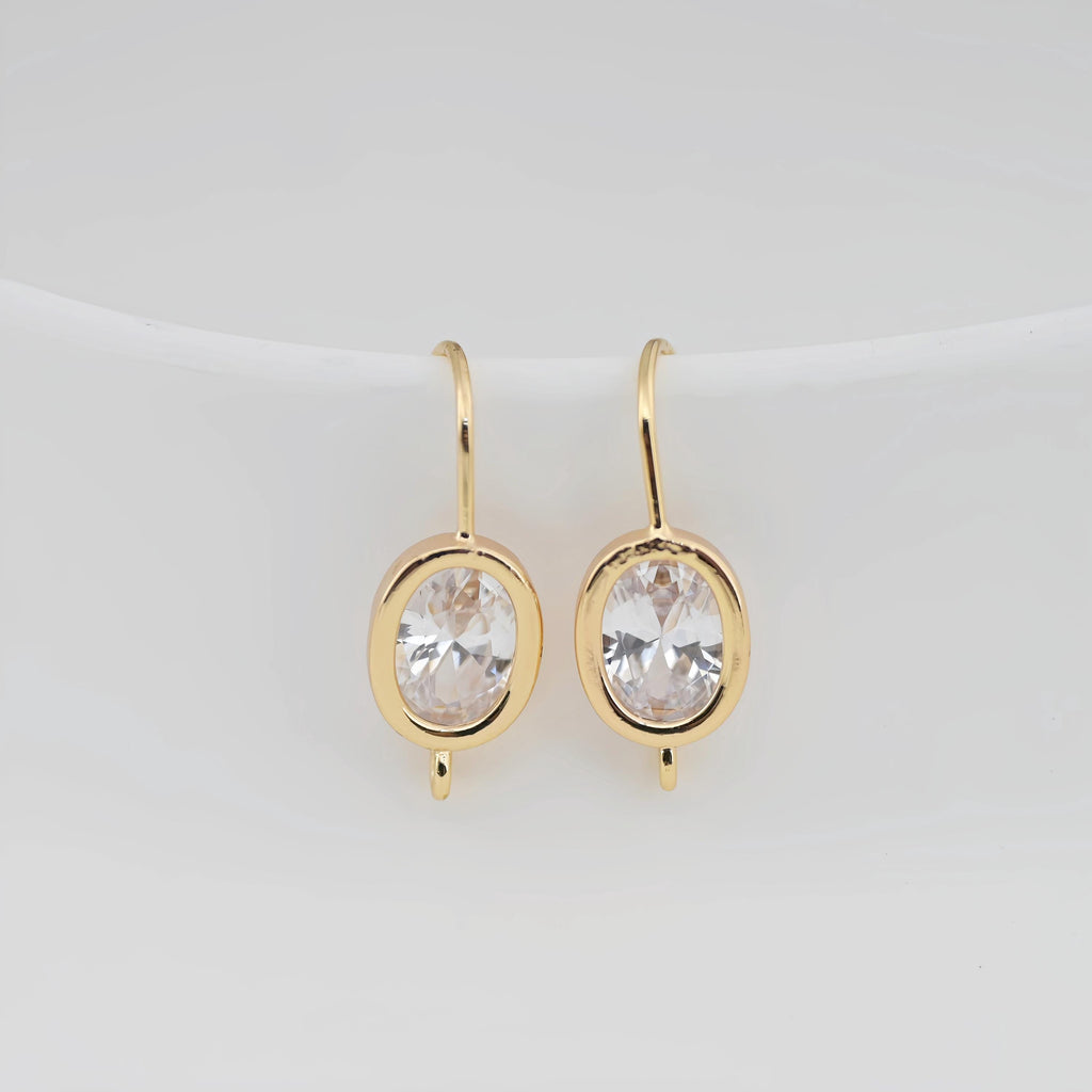 4pcs Oval Cubic Pave Earring Hooks With Loop, Nickel Free Earrings, Crystal Gemstone Stud, Hypoallergenic Earring Findings ZX054