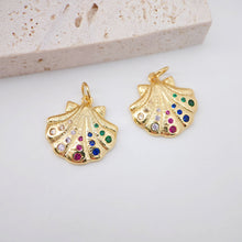 Cargar imagen en el visor de la galería, Dijes de concha marina, colgante de ballena, chapado en oro de 18 quilates con pavé de circonitas arcoíris, dije de playa, dijes para hacer collares, accesorios de joyería S20541