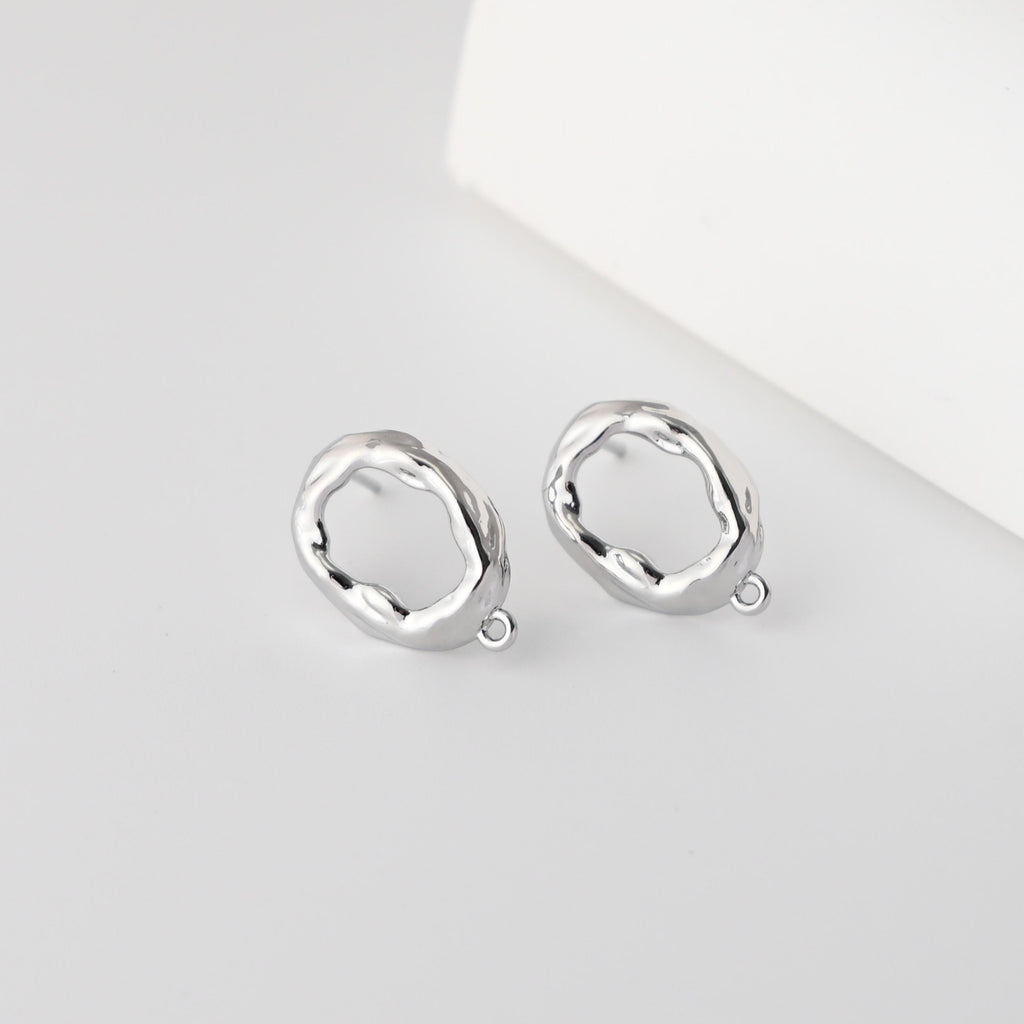 أقراط مطروقة غير منتظمة بعمود مع حلقة، مطلية بالذهب عيار 18 قيراطًا، خالية من النيكل، دبوس من الفضة الاسترلينية S925، نتائج قرط مخرمة مضادة للحساسية D0461