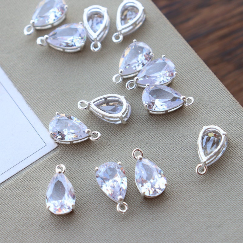 Crystal Tiny Teardrop Charms, 14K Gold/Silver Plated Teardrop Pendant, 8*12mm, Jewelry Findings JY080-F065
