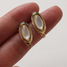 Cargar imagen en el visor de la galería, Poste para aretes de concha ovalada, chapado en oro de 14 quilates, concha de abulón, alfiler de plata S925 sin níquel, fornitura hipoalergénica GT040