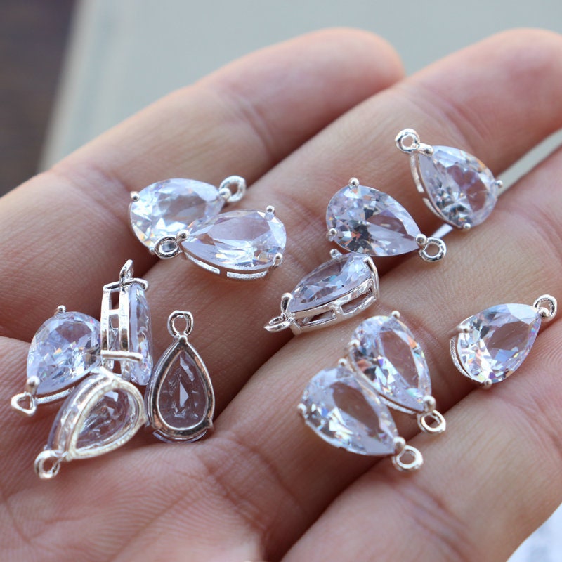 Crystal Tiny Teardrop Charms, 14K Gold/Silver Plated Teardrop Pendant, 8*12mm, Jewelry Findings JY080-F065