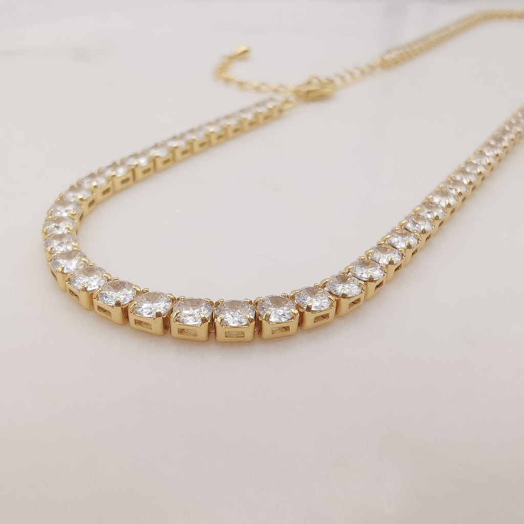 Rainbow Tennis Necklace, Tennis Chocker, 18K gold/Silver, 3mm, Adjustable, Finish Crystals Chain, READY TO WEAR S20319