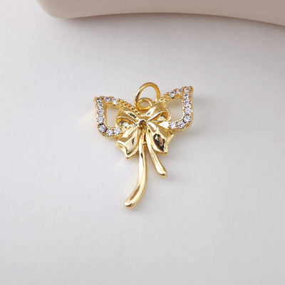 CZ Pave Bow Tie Charm, Cubic Zircon Crystal Bow Tie Pendant, Bracelet Necklace Pendant,  Gold Plated, Jewelry Findings S1208