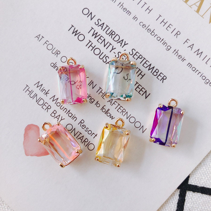 5pcs Colorful Crystal Charm, Crystal Pendant, Bracelet Necklace Pendant, Gold Plated Glass Charm, Jewelry Findings L005-F257