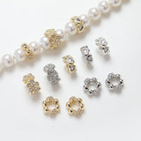 Round heart flower spacer beads, 14K gold plated, zircon hole spacing beads, necklace and earrings making beads, jewelry findings SC014