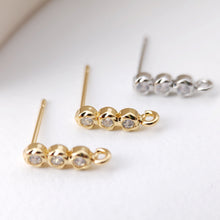 Load image into Gallery viewer, Tiny Ear Post with Loops, S925 Silver Ear Pin Nickel Free, Micro CZ Pave, 13.2*3.5mm, 18K Gold Plated Stud Earring Finding S1193