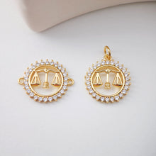 Load image into Gallery viewer, Round Pendant, Balance Pendant, CZ Pave Connector, 18K Gold Plated, Necklace Making Charm, Jewelry Findings S1134