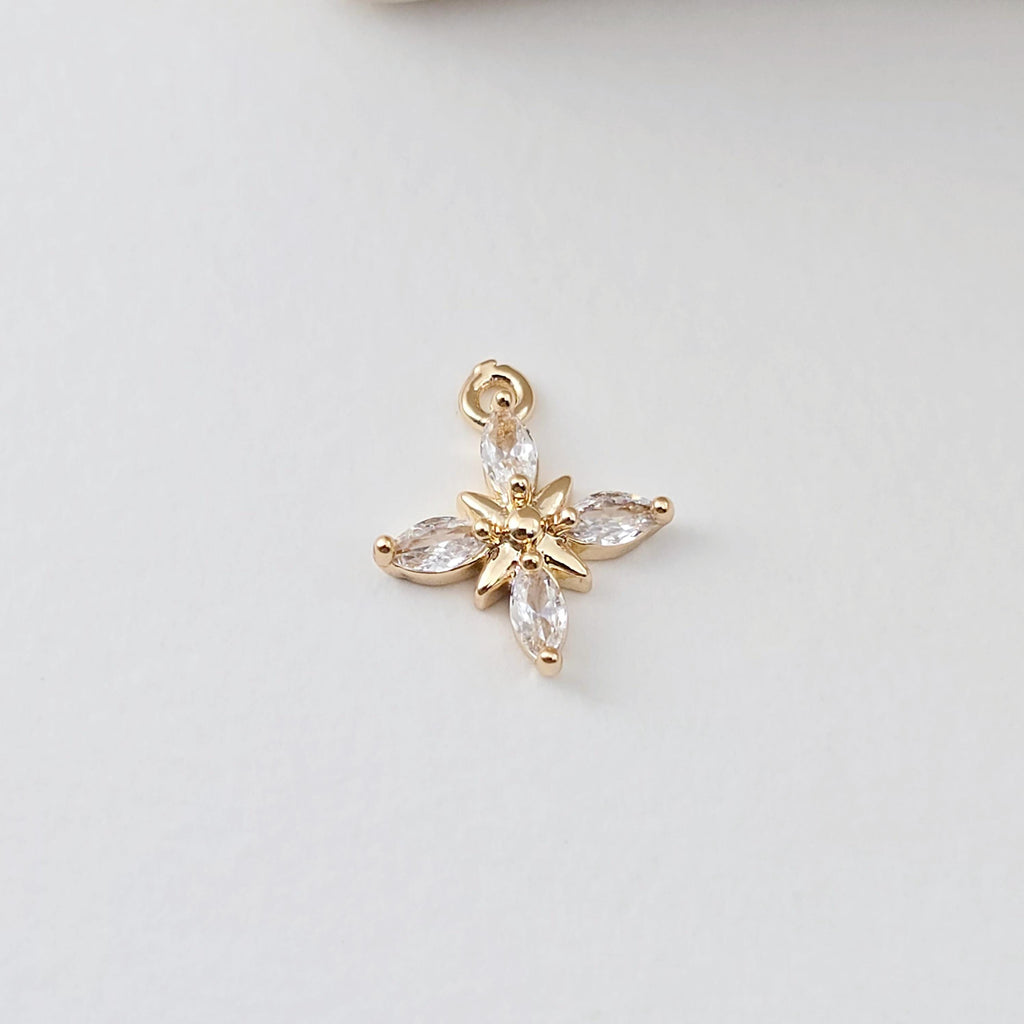 Flower Charm, Cubic Zircon Crystal Flower Pendant, CZ Earring Charms,  Real Gold Plated Brass Earring Charms, Jewelry Findings D0300