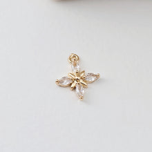 Load image into Gallery viewer, Flower Charm, Cubic Zircon Crystal Flower Pendant, CZ Earring Charms,  Real Gold Plated Brass Earring Charms, Jewelry Findings D0300