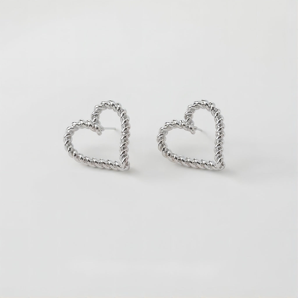 Gold Vintage Heart Earring Post, 24mm, S925 Silver Ear Pin Nickel Free Earrings, Ear Stud Loop, Hypoallergenic Earring Findings GE005