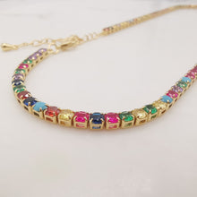 Load image into Gallery viewer, Rainbow Tennis Necklace, Tennis Chocker, 18K gold/Silver, 3mm, Adjustable, Finish Crystals Chain, READY TO WEAR S20319