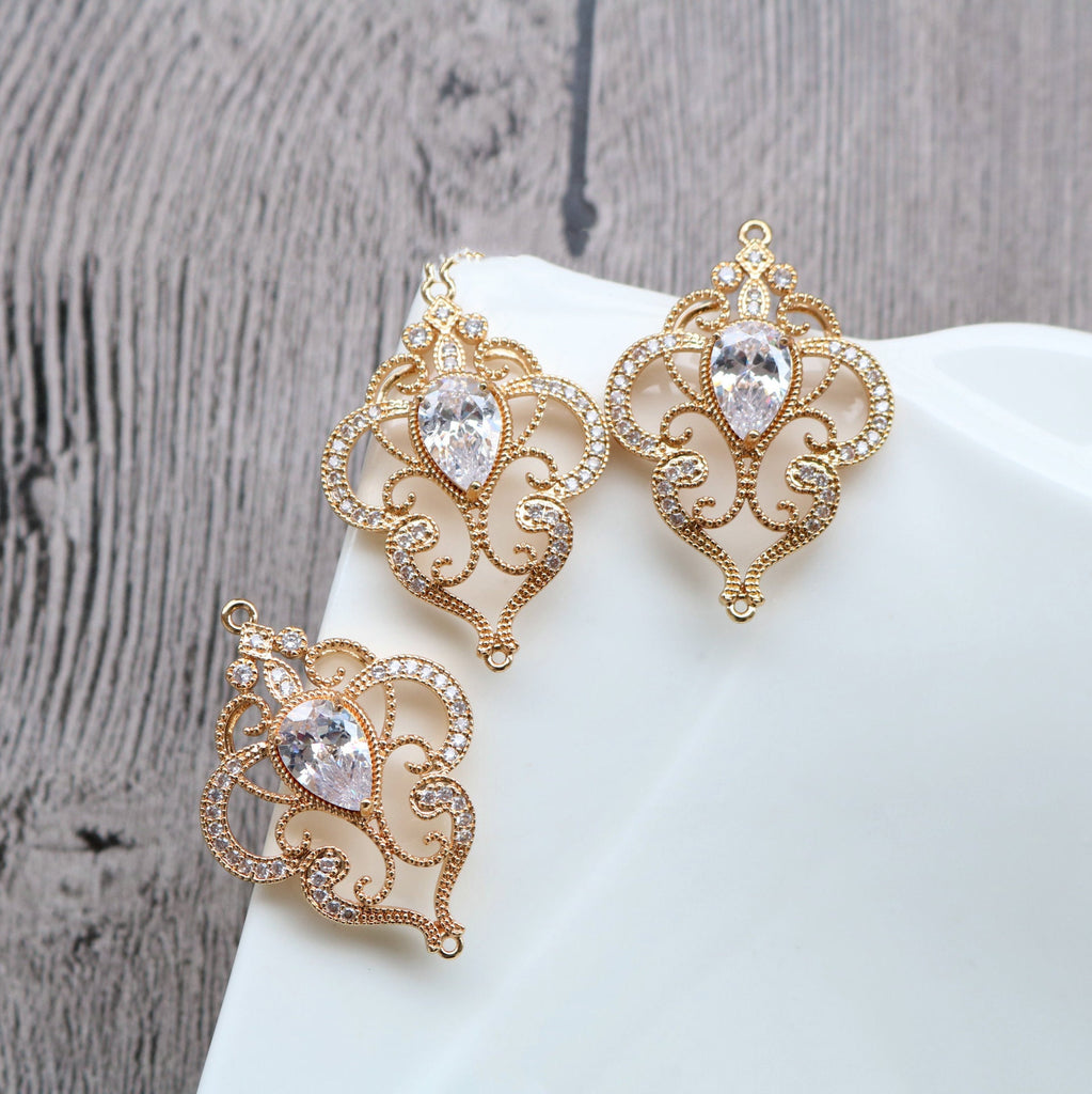 CZ Multishape Connector, Cubic Zircon Crystal Pendant, CZ Earring Charms,  Gold Plated  Earring Charms, Jewelry Findings HL092-F007