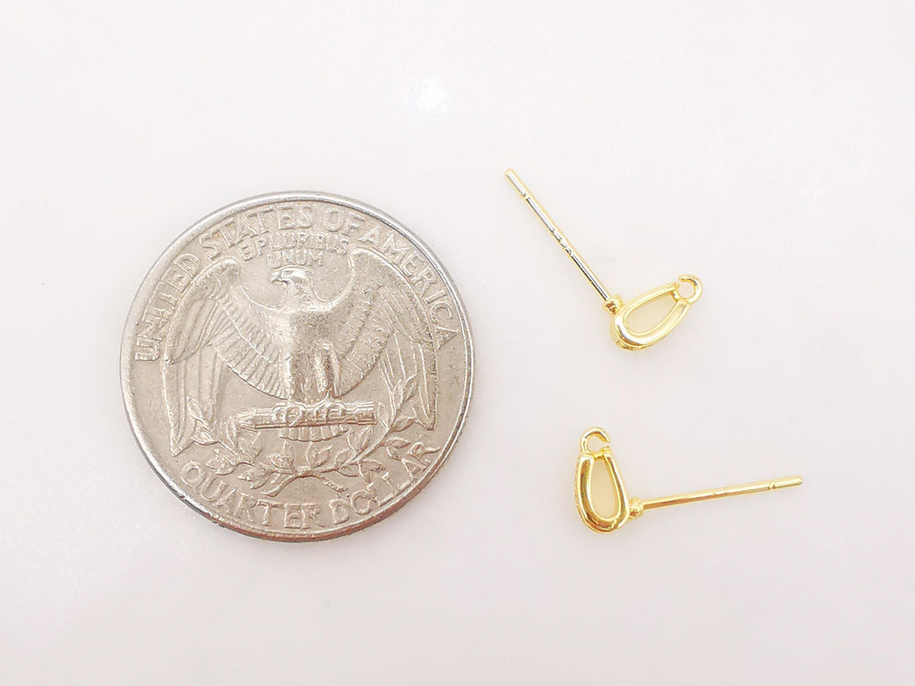 10PCS Tiny Ear Post with Loops, Nickel Free, Micro CZ Pave, 7x2mm, 18K Gold Plated Stud Earring Finding S267