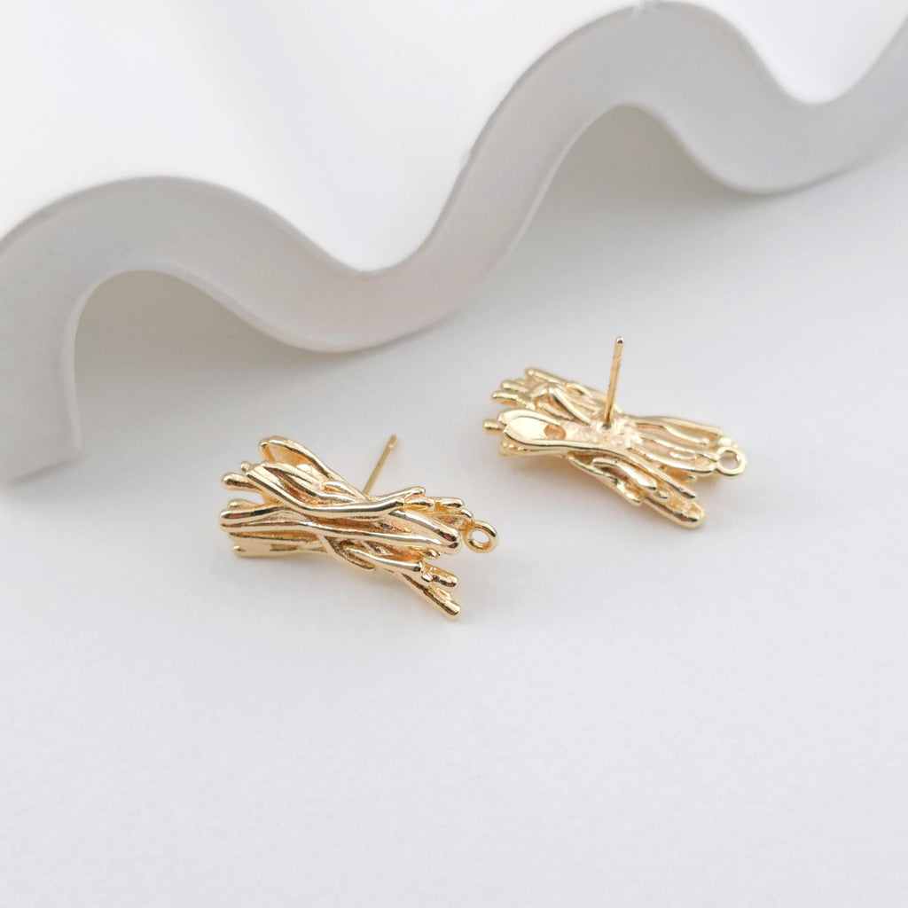 Gold Leaf Earring Post With Loop, Nickel Free Earrings, Ear Stud Loop, Hypoallergenic Earring Findings ZX314