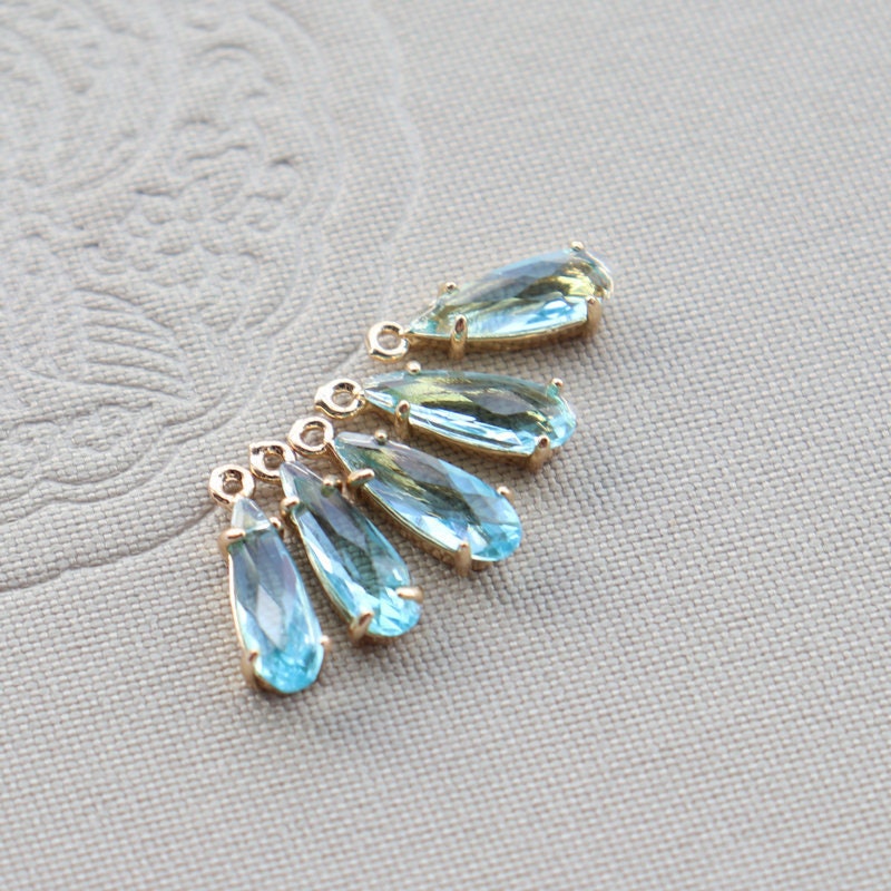 10pcs- Crystal Long Teardrop Charms, 10 colors You Choose, 14K Gold Plated Teardrop Pendant, 4*12mm, Jewelry Findings JY081-F235