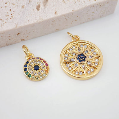 Dije de sol dorado, colgante redondo de sol con rayos, chapado en oro de 18 quilates, para hacer collares, accesorios de joyería S20253