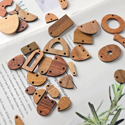 10PCS Boho Geometric Shape Wood Charms, Bohemian Wooden Pendant, Reclaimed Walnut Wood, Geometric Statement Wood Earrings Diy Ideas JT1005