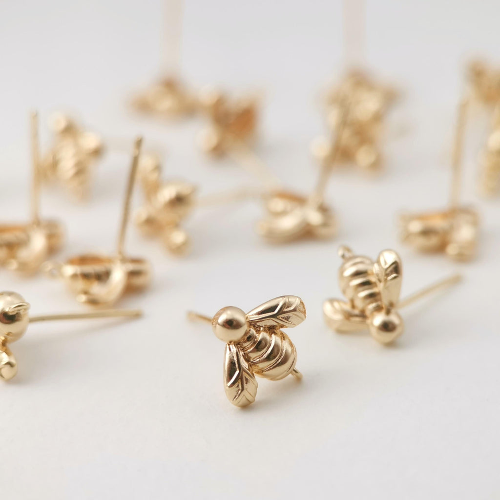 4pcs Gold Bee Earring Post With Loop, S925 Silver Pin Nickel Free Earrings, Bee Ear Stud Loop, Hypoallergenic Earring Findings Z091