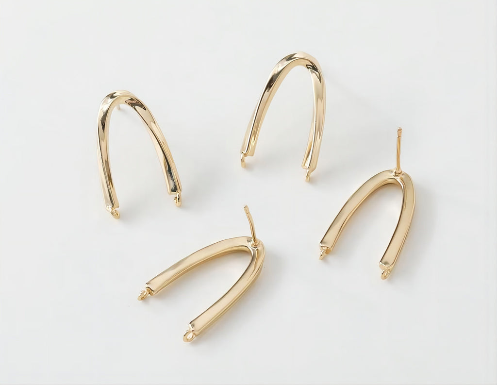 14K Gold  U Shape Earring Post With 2 Loops, Arch Ear Studs, S925 Silver Ear Pin Nickel Free Earrings, Hypoallergenic Earring Findings G0015