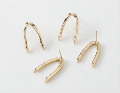 14K Gold  U Shape Earring Post With 2 Loops, Arch Ear Studs, S925 Silver Ear Pin Nickel Free Earrings, Hypoallergenic Earring Findings G0015