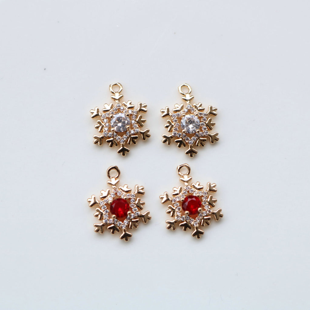 Snowflake Charm, Cubic Zircon Crystal Snowflake Pendant, CZ Earring Charms,  Gold Plated Brass Earring Charms, Jewelry Findings HL003-F166