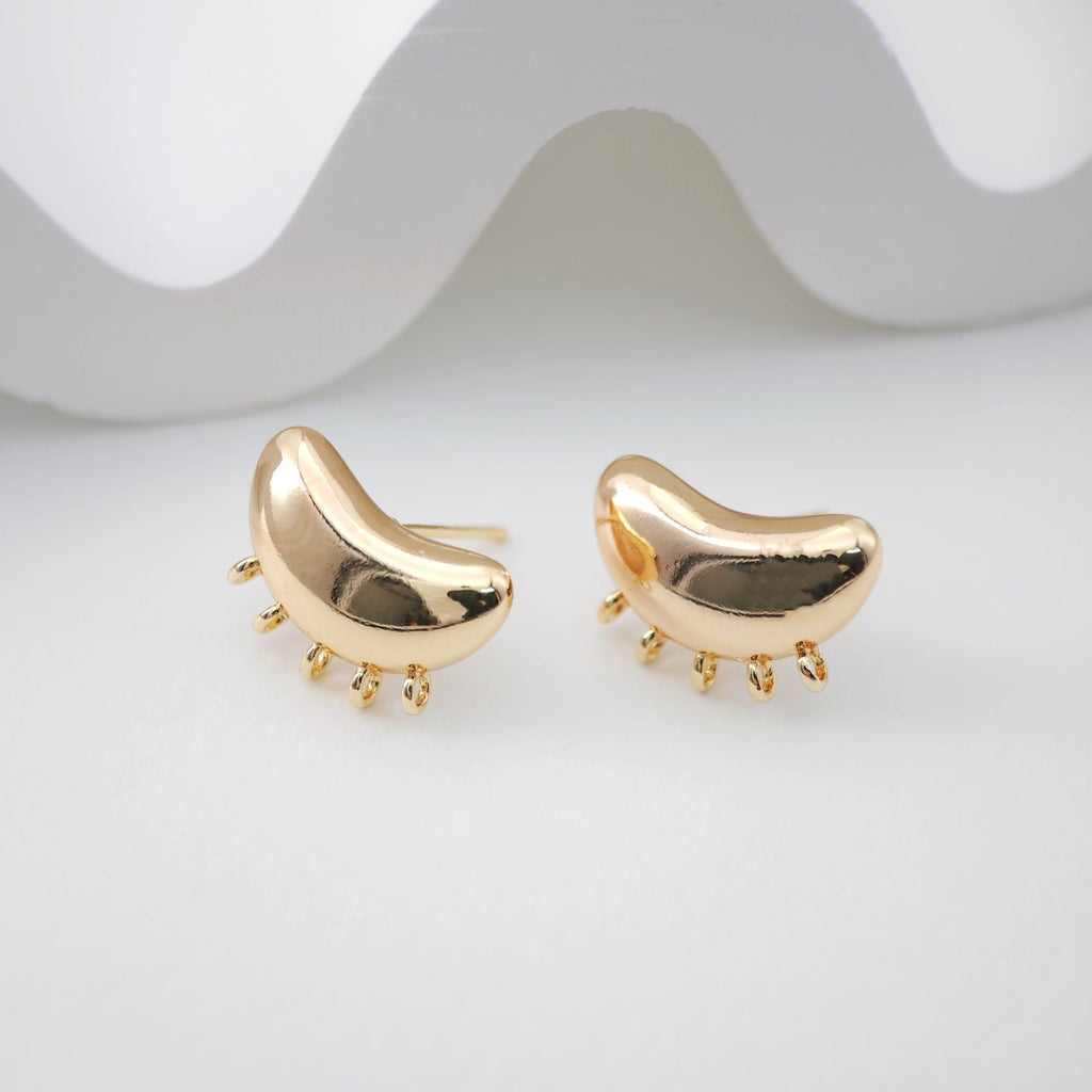 Pendiente de botón en forma de frijol con 5 anillas, pendiente de oro de 18 quilates, pasador de plata S925, pavé de circonitas, sin níquel, accesorios para aretes ZX193