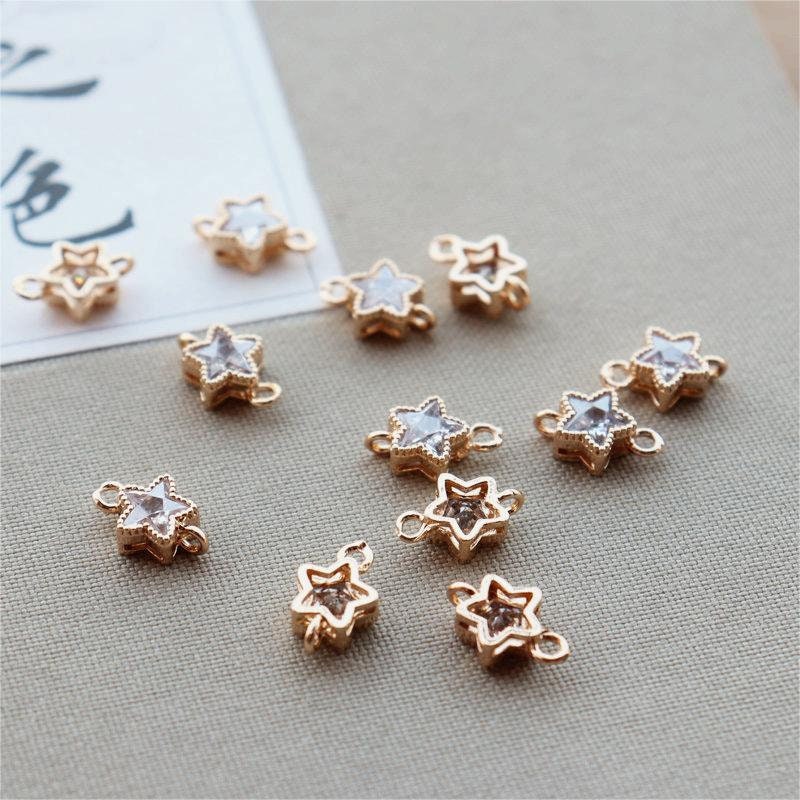 20pcs CZ Pave Tiny Star Charm, Crystal Pendant, Earring Connectors, Real Gold Plated Brass Earring Charms, Jewelry Findings JY019-F162