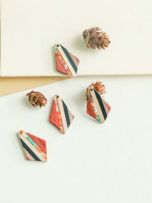 10PCS Geometric Stripes Splicing Collision Resin Wood Charm Accessories, Boho Wooden Earring Findings, Earring Making Finding JT089