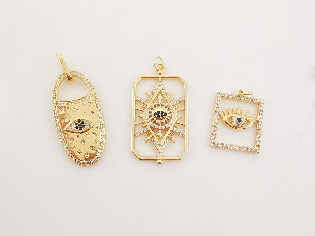 Dije rectangular de ojo turco cúbico, chapado en oro de 18 quilates con micro circonitas pavé, ideal para hacer collares, accesorios de joyería S20226