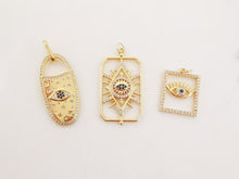 Cargar imagen en el visor de la galería, Dije rectangular de ojo turco cúbico, chapado en oro de 18 quilates con micro circonitas pavé, ideal para hacer collares, accesorios de joyería S20226