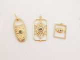 Rectangular Cubic Evil Eye Charm, 18K Gold Plated Micro CZ Pave Eye Collection Pendant Necklace Making Charm, Jewelry Findings S20226