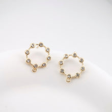 Load image into Gallery viewer, 4PCS Circle Ear Post with Loops, S925 Silver Ear Pin Nickel Free, Micro CZ Pave, 13mm, 18K Gold Plated Circle Stud Earring Finding ZX047