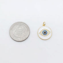 Load image into Gallery viewer, Enamel Cubic Evil Eye Charm, 18K Gold Plated Micro CZ Pave Round Pendant, 19mm, Necklace Making Charm, Jewelry Findings S20505