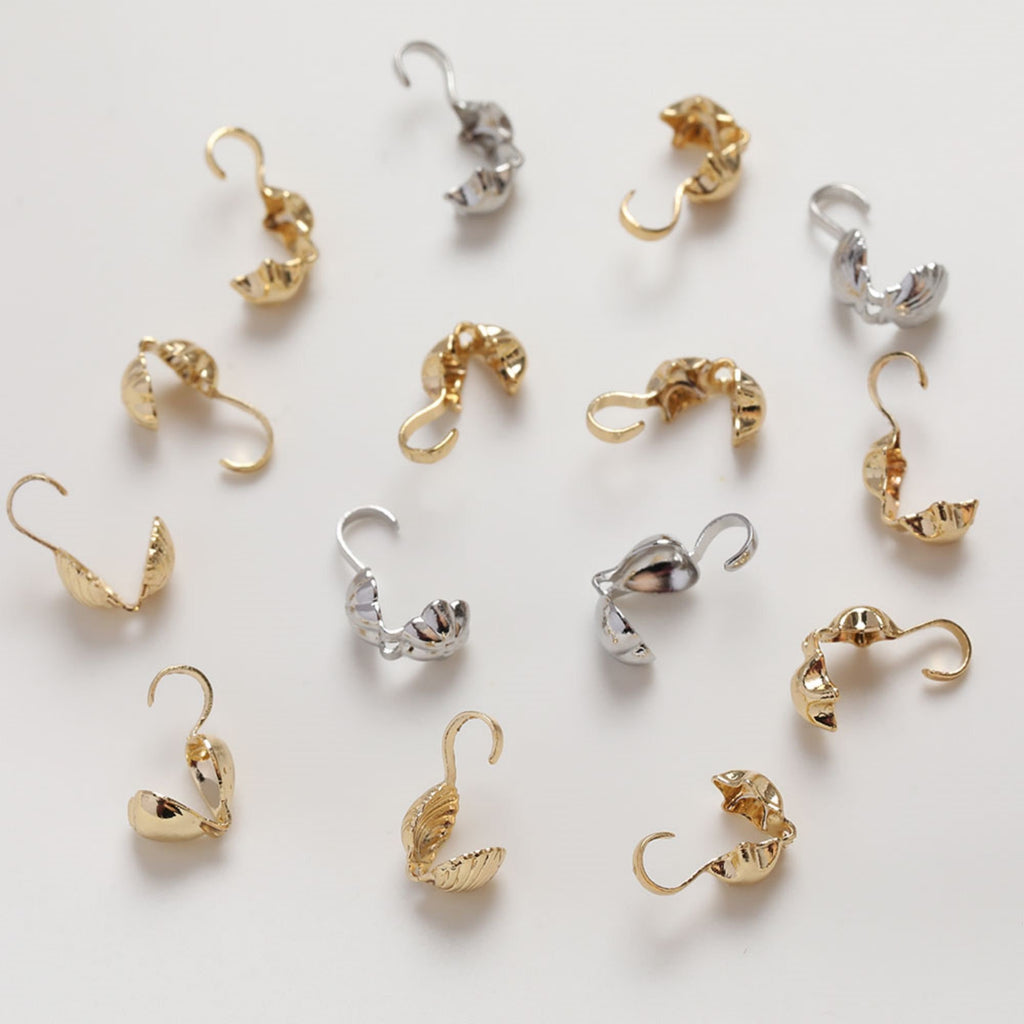 Calottes Crimps, 14K Gold Plated, Shell Pentagram Heart Flower, Bead Ends,  Jewellery Making Findings GZ324