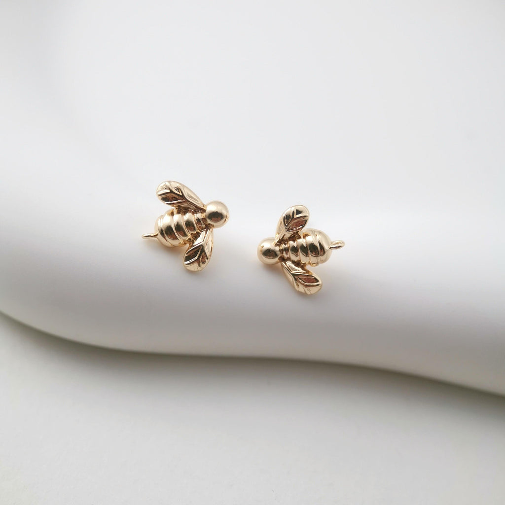 4pcs Gold Bee Earring Post With Loop, S925 Silver Pin Nickel Free Earrings, Bee Ear Stud Loop, Hypoallergenic Earring Findings Z091