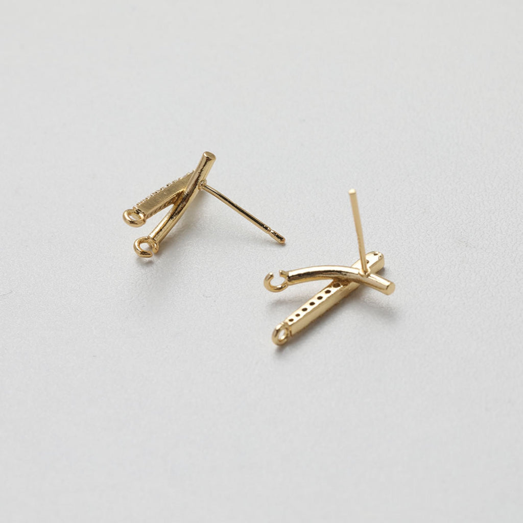Cubic Crossover Post with Loop, S925 Silver Ear Pin Nickel Free Earring, Gold/Silver Cross Ear Stud, Hypoallergenic Earring Finding GT023