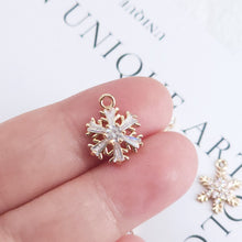 Load image into Gallery viewer, Snowflake Charm, Cubic Zircon Crystal Snowflake Pendant, CZ Earring Charms,  Gold Plated Brass Earring Charms, Jewelry Findings ZR018-F171