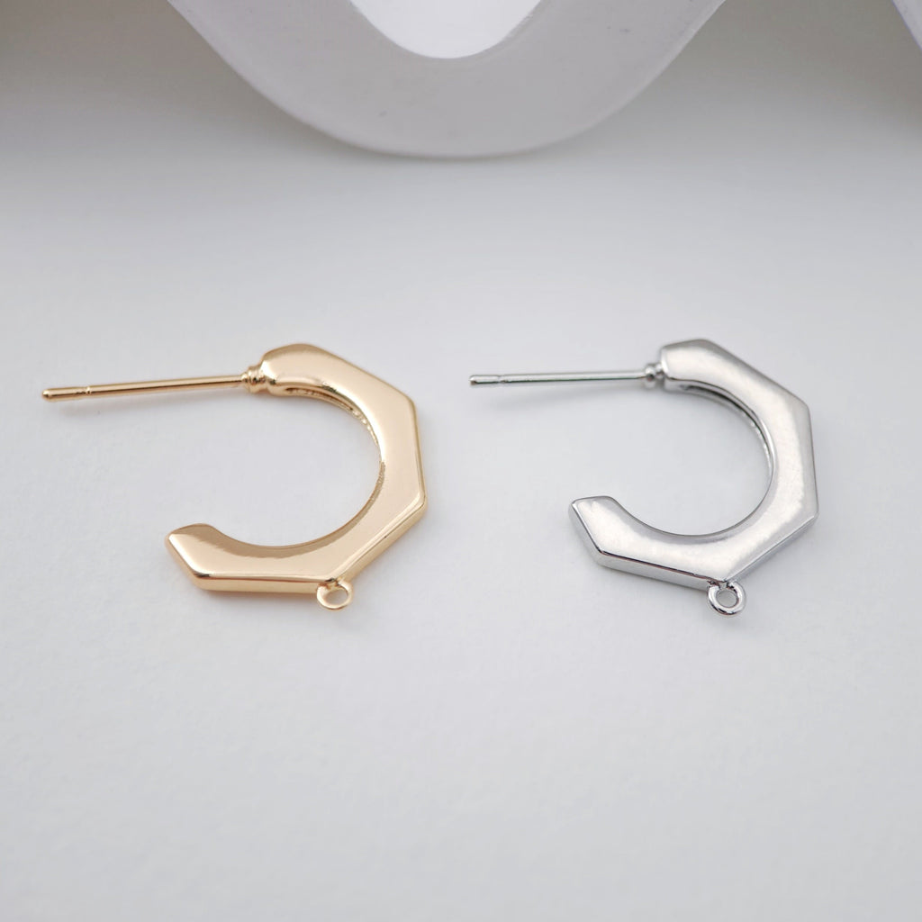Pendientes en forma de C con aro, oro y plata de 18 quilates, sin níquel, con aro, hipoalergénicos, ZX200